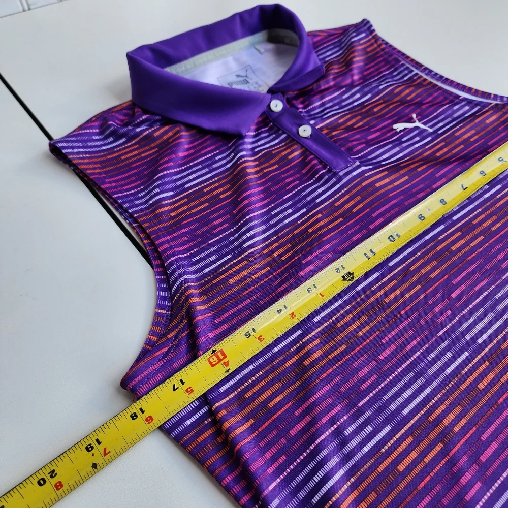 Puma Golf Sleeveless Polo Shirt Purple Striped Athletic DryCELL Top Womens Sz M - Picture 10 of 14